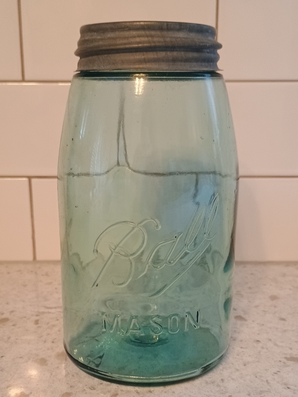 Ball Mason Aqua Glass Jar with Metal Lid